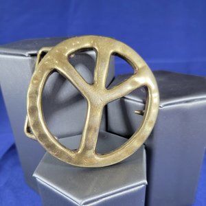 Peace Sign Muted Gold Tone Belt Buckle